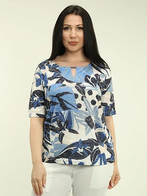 Tropical Leaf Print Keyhole Burnout Top