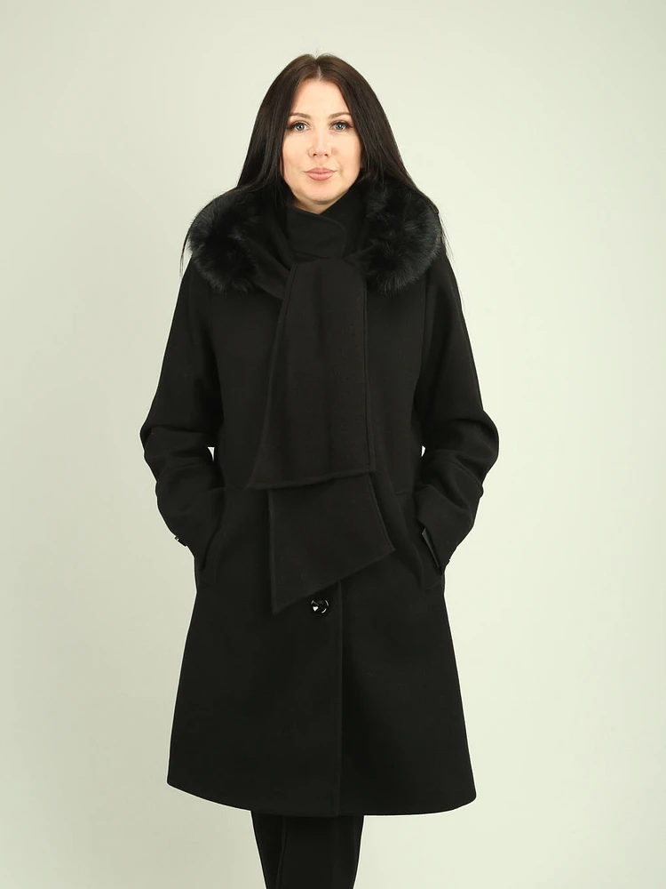 Faux Wool Hooded Scarf Coat