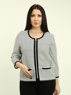 Stripe Pattern Zip Cardigan