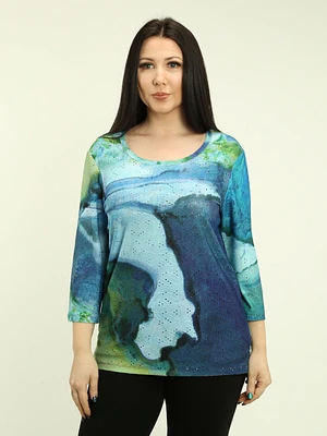 Watercolor Eyelet Rhinestone Top