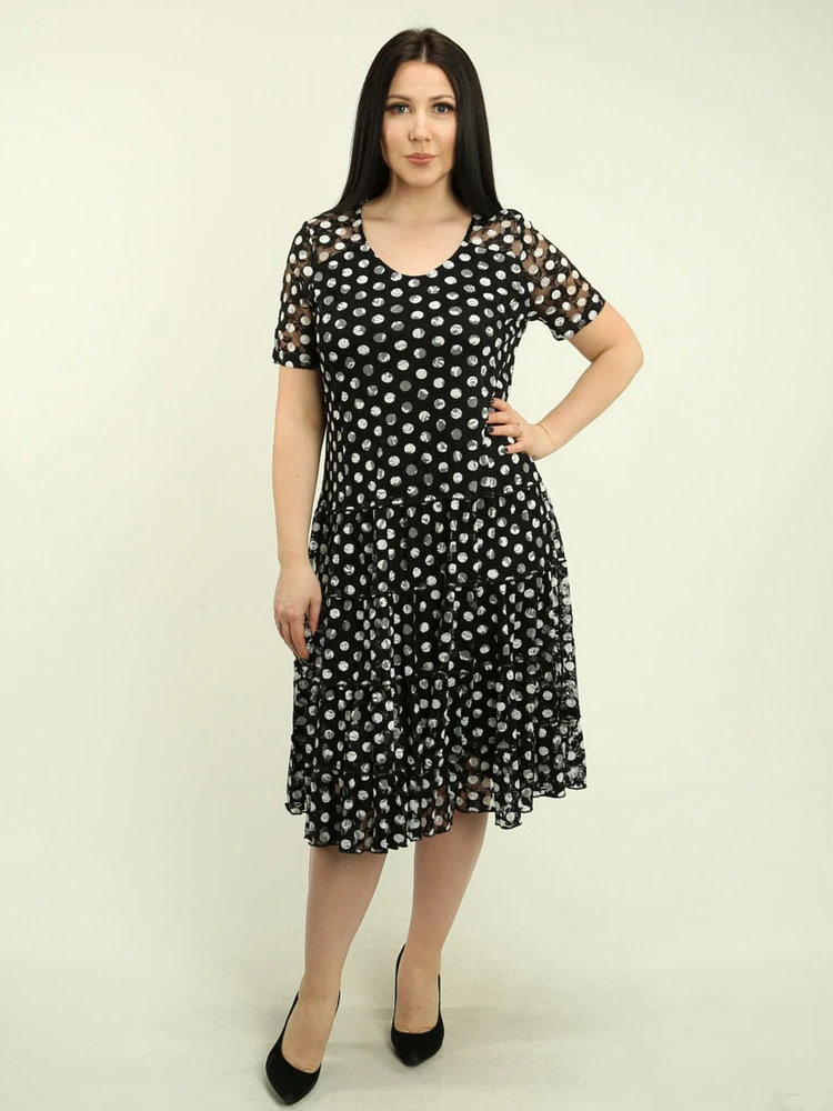 Polka Dots Mesh Ruffle Hem Dress