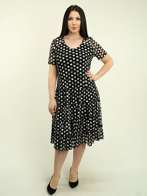 Polka Dots Mesh Ruffle Hem Dress