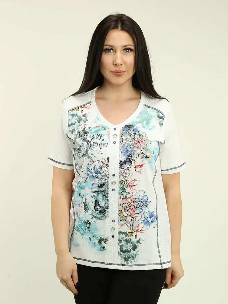 V-neck Floral Lace Detail Top