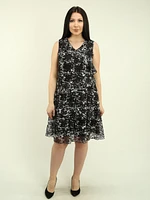 V-Neck Floral Mesh Ruffled Dress