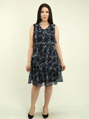 V-Neck Floral Mesh Ruffled Dress