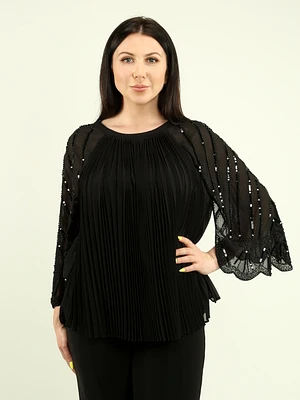 Sequin & Bead Pleated Blouse