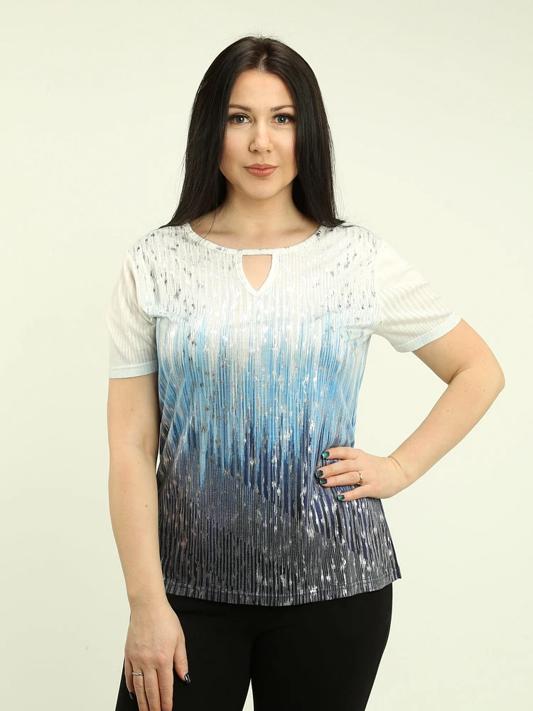Foil Print Keyhole Top with Lace Back Detail