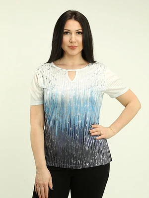 Foil Print Keyhole Top with Lace Back Detail