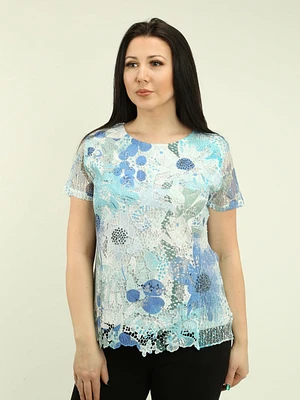 Mesh Overlay Printed Top