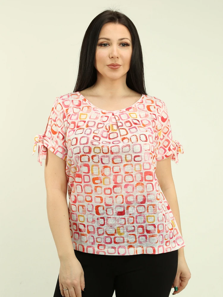 Cut-Out Tie Shoulder Printed Top