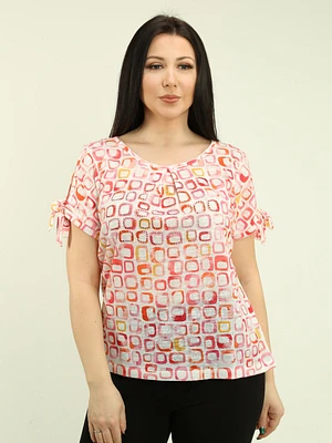Cut-Out Tie Shoulder Printed Top