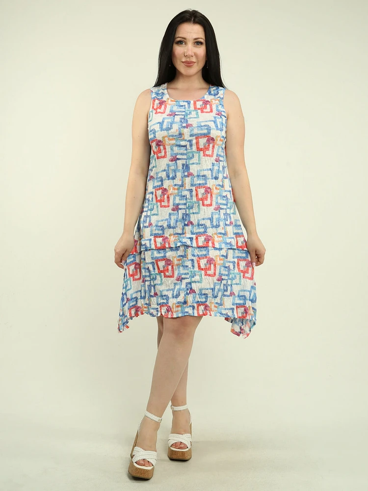 Geometric Crinkle Asymmetric Dress