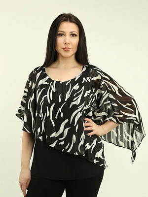 Abstract Print Chiffon Overlay Top