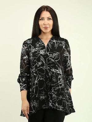 Asymmetric Front Zipper Graphic Blouse