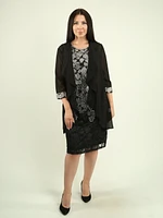 Embroidered Mesh Lace Dress with Cardigan Set