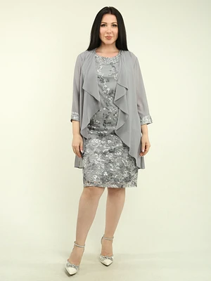 Embroidered Mesh Lace Dress with Cardigan Set