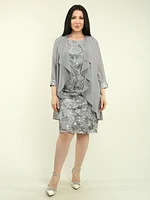 Embroidered Mesh Lace Dress with Cardigan Set