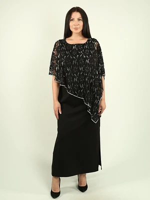 Embellished Asymmetric Capelet Dress