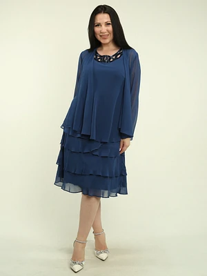 Chiffon Ruffled Dress with Cardigan Set