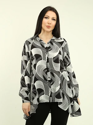 Asymmetric Swirl Print Blouse