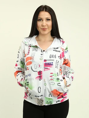 Hooded Multi-Print Zip Jacket