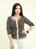 Rhinestone Trim Striped Cardigan