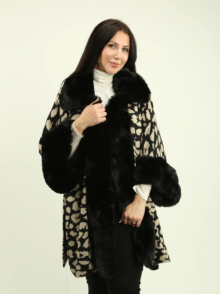 Faux Fur Trim Knit Poncho