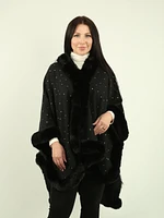 Beaded Faux Fur Trim Poncho