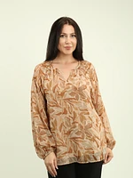 Floral Chiffon Notch Neck Lurex Blouse