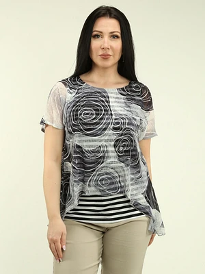 Chiffon Overlay Striped Top