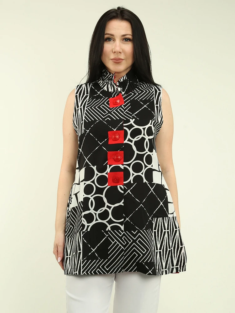 Ruffle Stand Collar Sleeveless Tunic