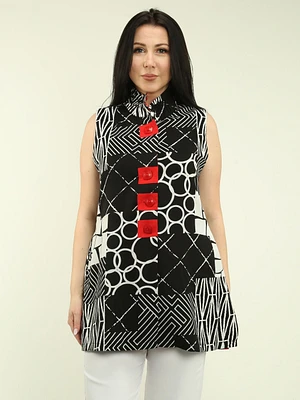 Ruffle Stand Collar Sleeveless Tunic