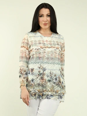 Chiffon Mesh Layered Print Blouse