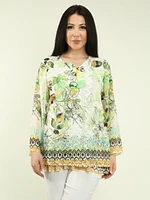 Tropical Print Chiffon Mesh Layered Blouse