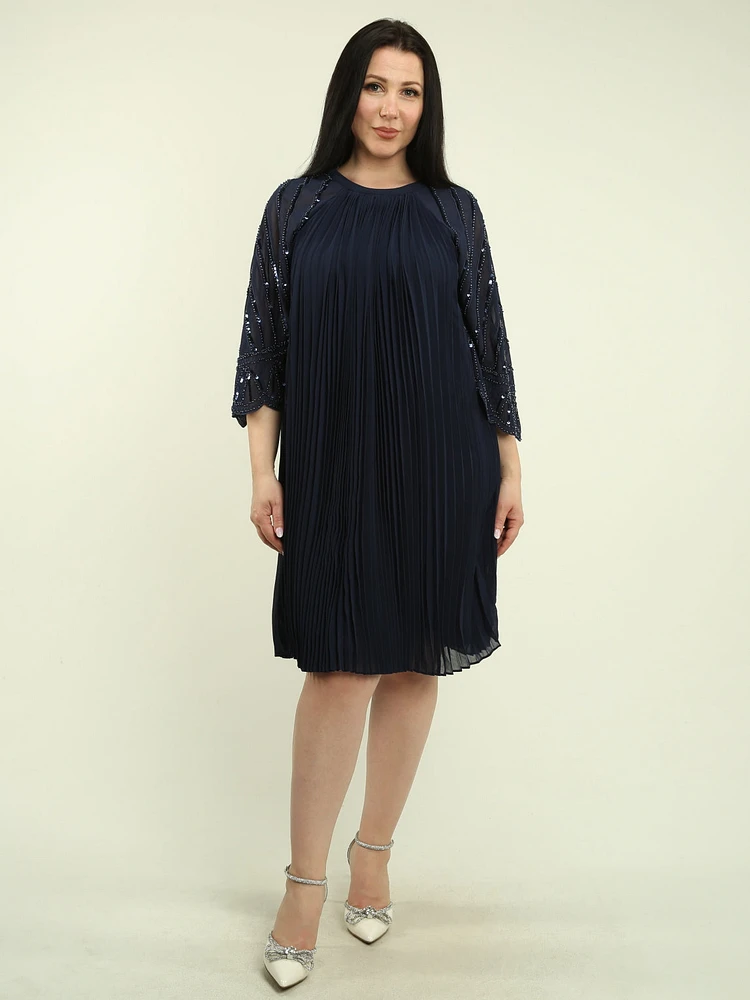 Pleated Bell Sleeves Chiffon Dress