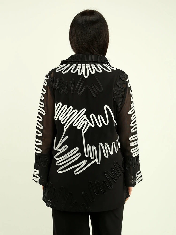 Squiggle Appliqué Mesh Jacket