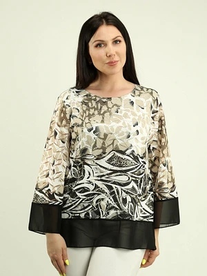 Crochet Lace Trim Multi-Print Top