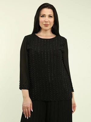 Pearl & Rhinestone Embellished Chiffon Top