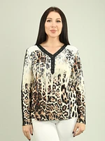 Rivet Detail Animal Print Top