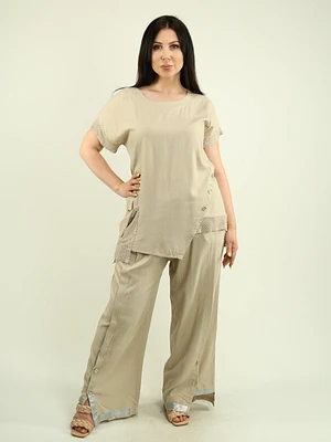 Asymmetrical Top and Pants 2-Piece Set