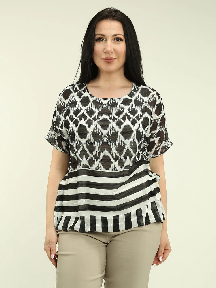 Diamond Stripe Batwing Chiffon Bubble Top