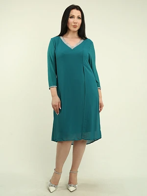 V-Neck Rhinestone Trim Chiffon Dress