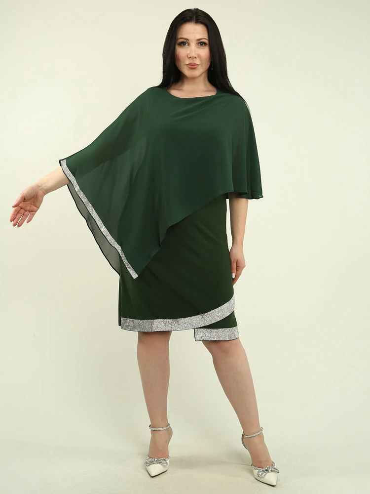 Rhinestone Trim Chiffon Poncho Dress