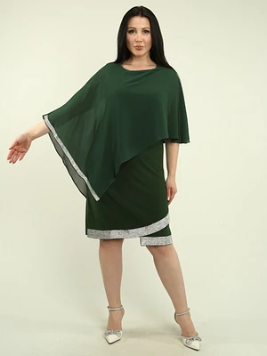 Rhinestone Trim Chiffon Poncho Dress