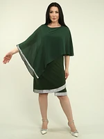 Rhinestone Trim Chiffon Poncho Dress