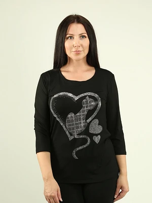 Rhinestone Cat & Heart Top