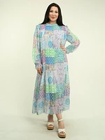 Patchwork Chiffon Pleated Maxi Dress
