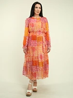 Patchwork Chiffon Pleated Maxi Dress