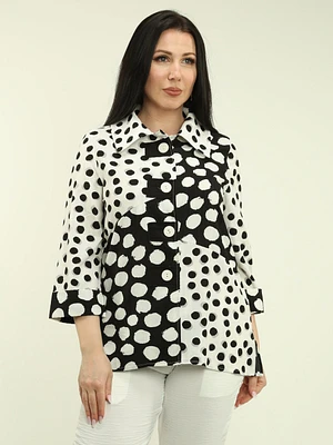 Polka Dot Contrast Button-Down Blouse