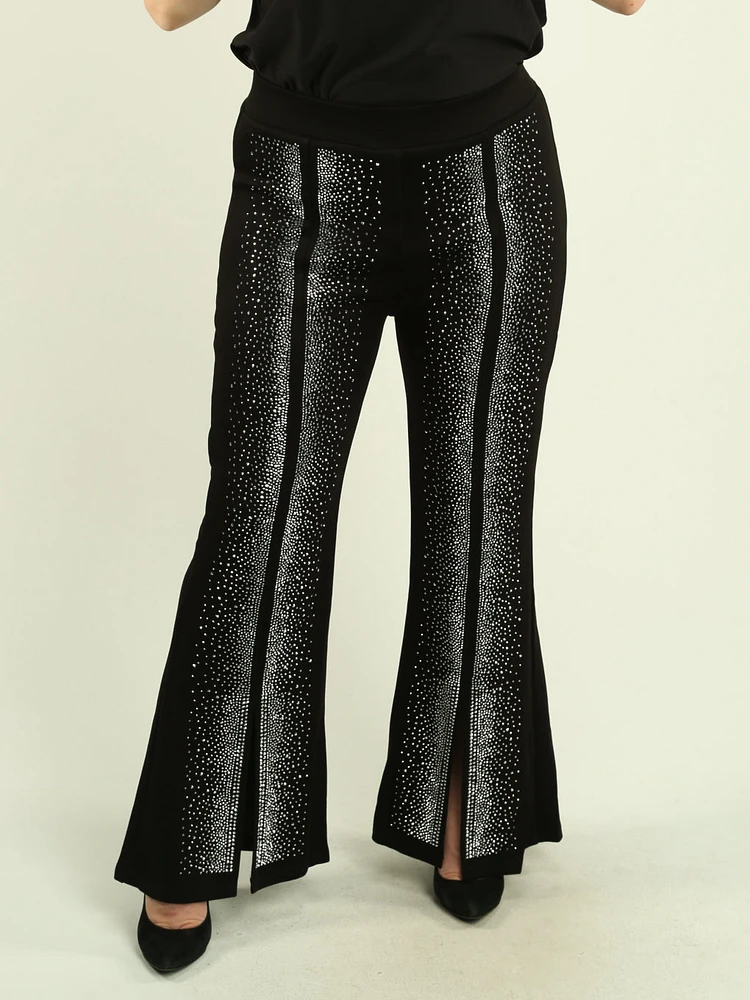 Rhinestone Embellished Split Hem Pants